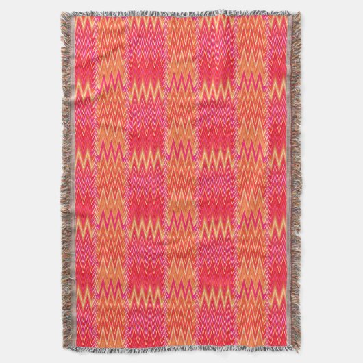 Couverture Ethnique Chevron Damask, Coral Orange et Rose (devant Vertical)