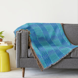 Couverture Ethnique Chevron Damask, Turquoise et Bleu