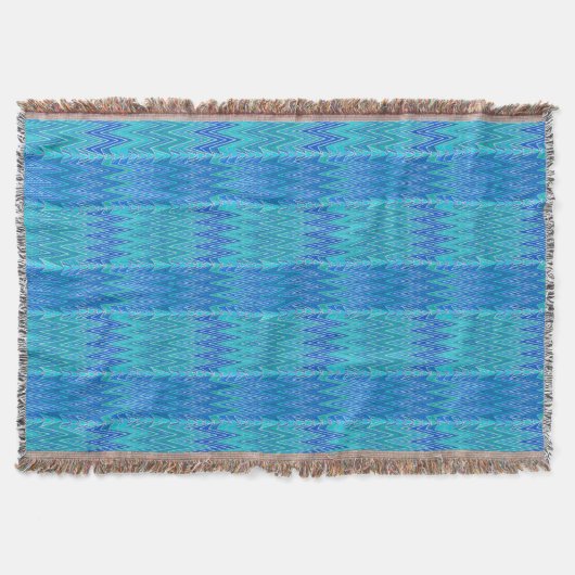 Couverture Ethnique Chevron Damask, Turquoise et Bleu (Devant)