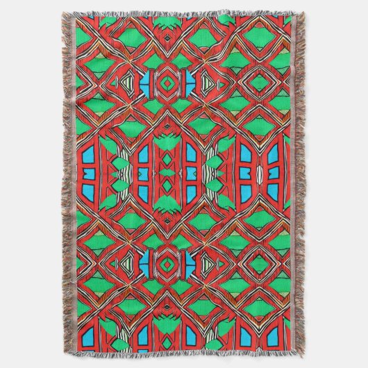Couverture Fabric africain Rouge Vert Bleu Motif Design (devant Vertical)