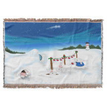 Famille de lapins de Noël avec bonhomme de neige
