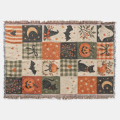 Couverture fantôme et chat patchwork Halloween vin (Devant)