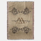 Couverture Faux Burlap, Feuilles noirs à rouleaux - Nom de fa (devant Vertical)