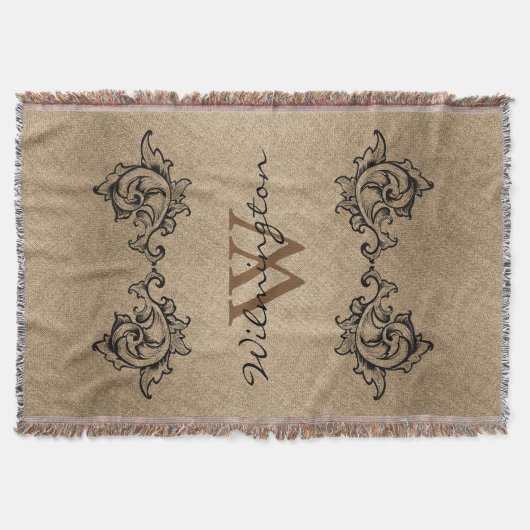 Couverture Faux Burlap, Feuilles noirs à rouleaux - Nom de fa (Devant)