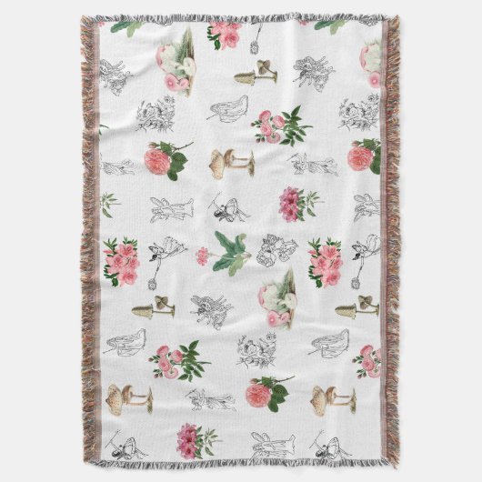 Couverture Fées Rose Floral & Champignons Motif de fées (devant Vertical)