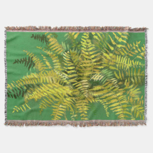 Couverture Ferne, frondes, fleuris, vert jaune doré vert
