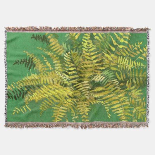 Couverture Ferne, frondes, fleuris, vert jaune doré vert (Devant)