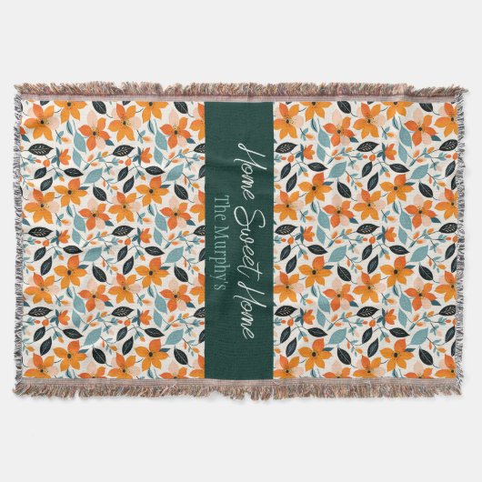 Couverture Feuillage et fleurs orange et bleu Personnalisé (Devant)