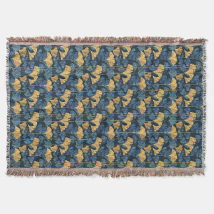 Couverture Feuille de Ginkgo Bleu Patine et Or