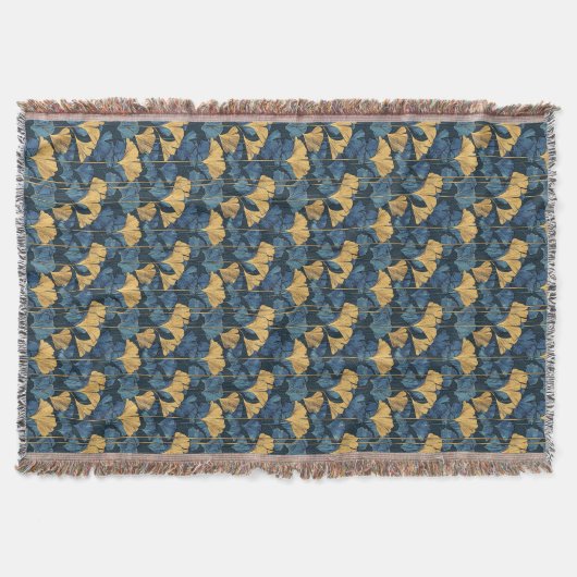 Couverture Feuille de Ginkgo Bleu Patine et Or (Devant)