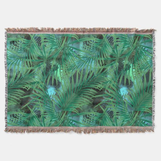 Couverture Feuilles, palmier, arbres, vert, bleu, tropical (Devant)