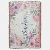 Couverture Fille Floral Calligraphie Nom aquarelle rose (devant Vertical)