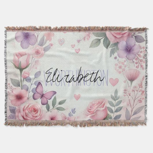 Couverture Fille Floral Calligraphie Nom aquarelle rose (Devant)