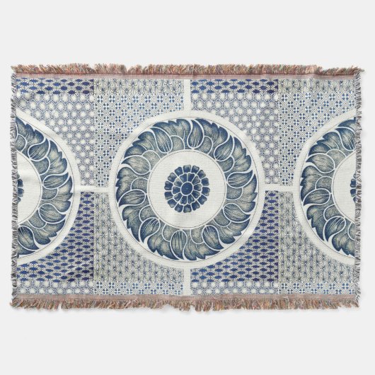 Couverture Fleur chinois rond bleu blanc (Devant)