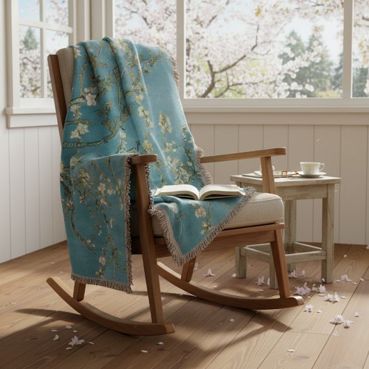 Couverture Fleur d'amandier Floral Boho Bleu Classique Art