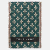 Couverture Fleur de Lis, Beige sur Vert, Royal, Votre Nom (devant Vertical)