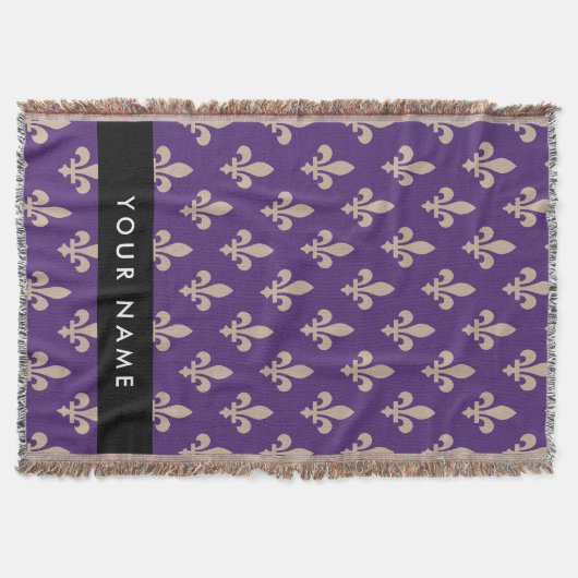 Couverture Fleur de Lis, Beige sur Violet, Royal, Votre Nom (Devant)