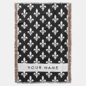 Couverture Fleur de Lis, Blanc sur Noir, Blanc, Votre Nom (devant Vertical)