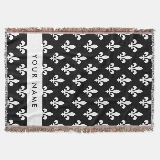 Couverture Fleur de Lis, Blanc sur Noir, Blanc, Votre Nom (Devant)