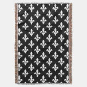Couverture Fleur de Lis Motif, Royal French, Blanc sur Noir (devant Vertical)