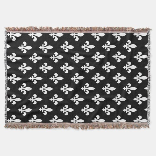 Couverture Fleur de Lis Motif, Royal French, Blanc sur Noir (Devant)