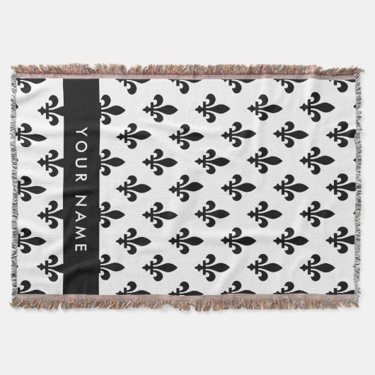 Couverture Fleur de Lis, Noir sur Blanc, Noir, Votre Nom (Devant)