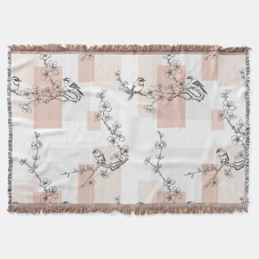 Couverture Fleur de Oiseau Vintage Rayure Toile (10) (Devant)