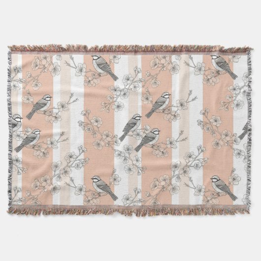 Couverture Fleur de oiseau vintage Toile Rayure (4) (Devant)