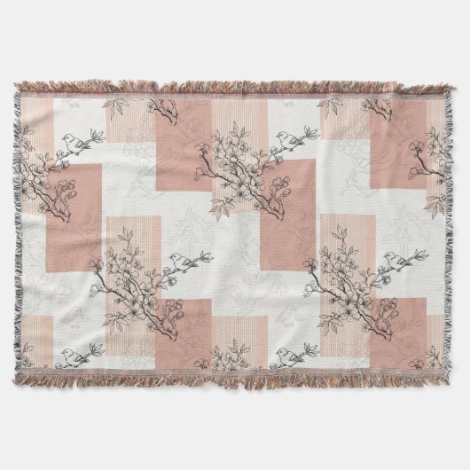 Couverture Fleur de oiseau vintage Toile Rayure (6) (Devant)