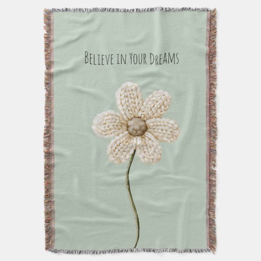 Couverture Fleur en faux tricot vert menthe et crème (devant Vertical)