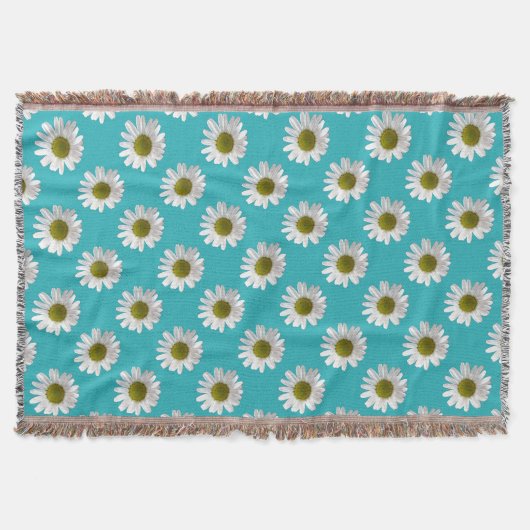 Couverture Fleur imprimé marguerite sur turquoise (Devant)