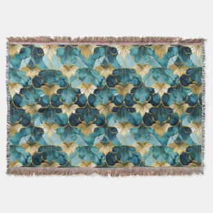 Couverture Fleur Japonaise Sarcelle Or