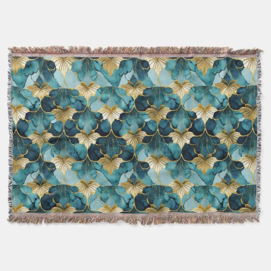 Couverture Fleur Japonaise Sarcelle Or (Devant)