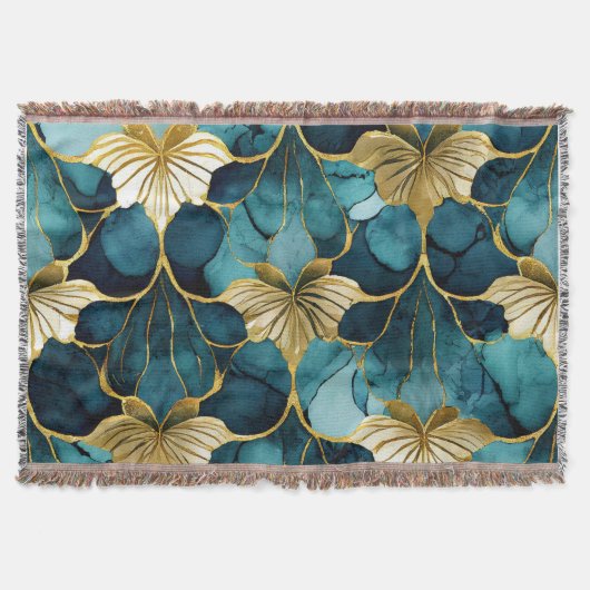 Couverture Fleur Japonaise Sarcelle Or (Devant)