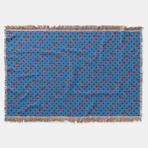 Couverture Fleur rose violet bleu vert et pois noirs