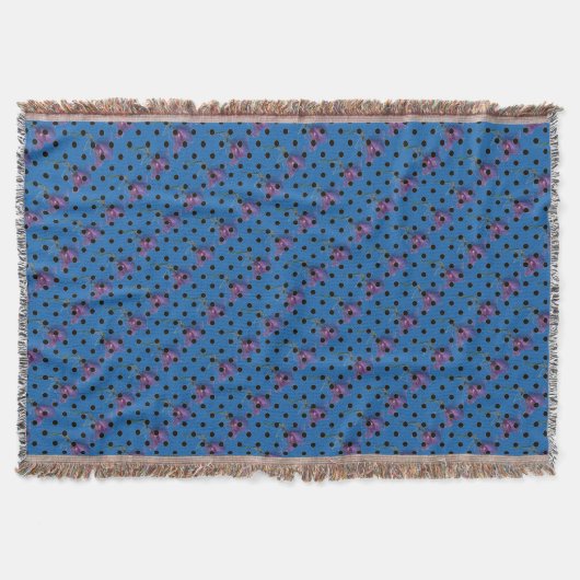 Couverture Fleur rose violet bleu vert et pois noirs (Devant)