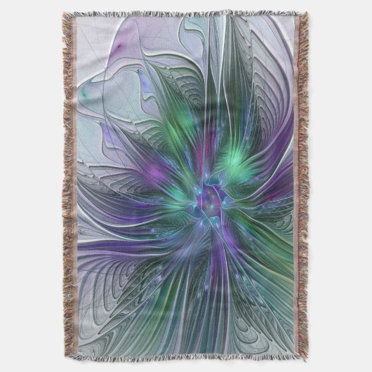 Couverture Fleur vert violet Art Abstrait moderne Fractal (devant Vertical)