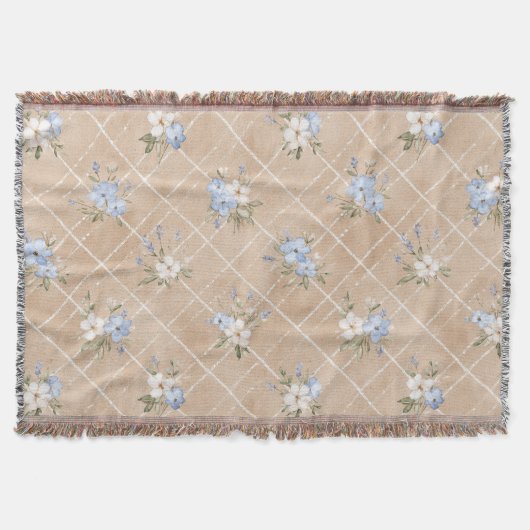 Couverture Fleurs Bleues Blanches Beige (Devant)