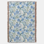 Couverture Fleurs Bleues Blancs Aquarelle Chic (devant Vertical)
