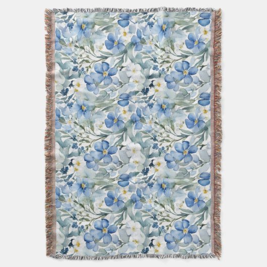 Couverture Fleurs Bleues Blancs Aquarelle Chic (devant Vertical)