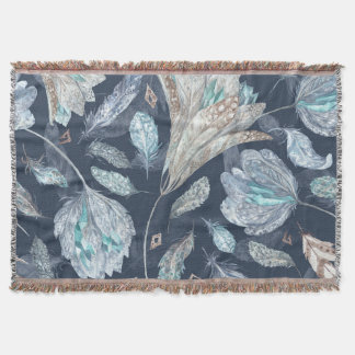 Couverture Fleurs Boho Chic : Aquarelle bleu foncé P