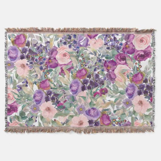 Couverture Fleurs Boho Vert Sauge Rose Violet (Devant)