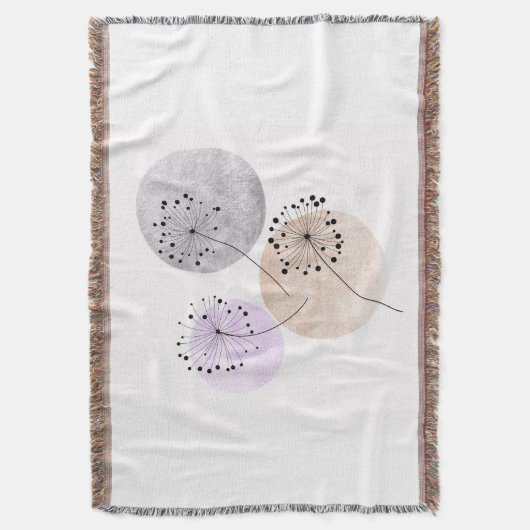 Couverture Fleurs Boho Zen Dandelion Sur Cercles Bleus Rose (devant Vertical)