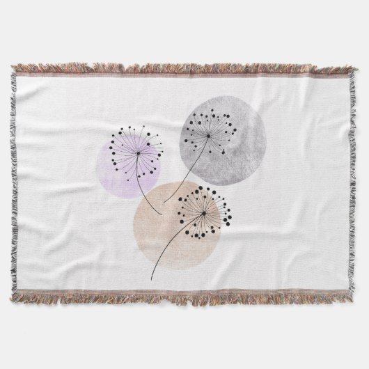Couverture Fleurs Boho Zen Dandelion Sur Cercles Bleus Rose (Devant)