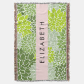 Couverture Fleurs Dahlia Vertes, Motif Floral, Votre Nom (devant Vertical)