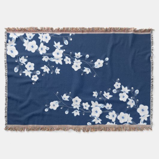 Couverture Fleurs de cerisier navales blanches Classique (Devant)