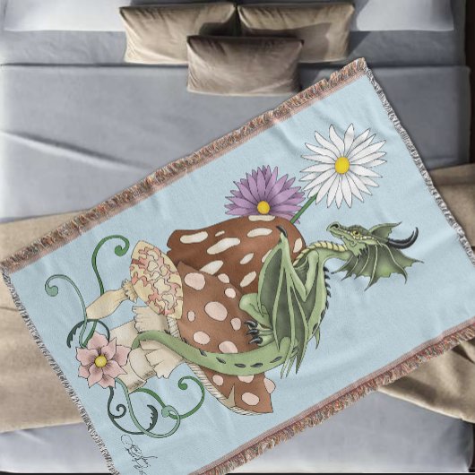 Couverture Fleurs de Champignon Dragon Fantastique Vert Capri