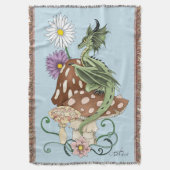 Couverture Fleurs de Champignon Dragon Fantastique Vert Capri (devant Vertical)