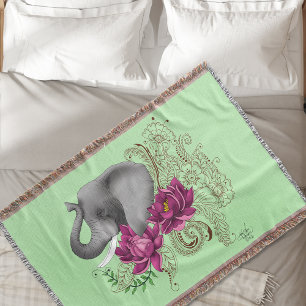 Couverture Fleurs de lotus henné éléphant
