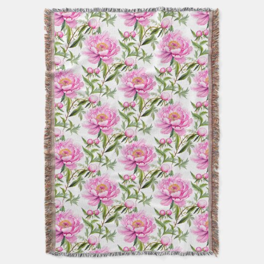 Couverture Fleurs de pivoines roses avec Feuilles verts Sage (devant Vertical)